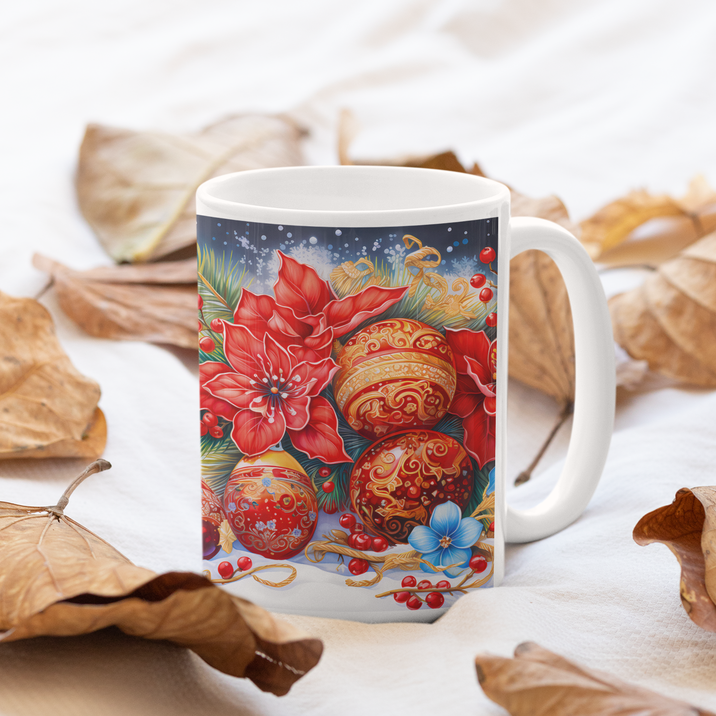 "Red Christmas Ornaments" 15 oz Coffee Mug